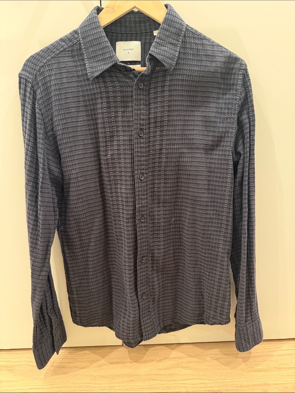Billy Reid Navy Textured Long-Sleeve Button-Down Shirt